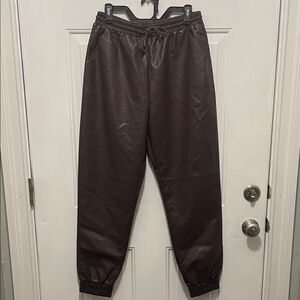 Women’s Brown Faux Leather Jogger Pants